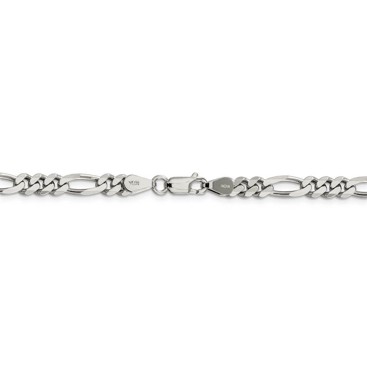 22 Inch Rhodium Plated 5.25mm Figaro Chain Sterling Silver QFG150R-22