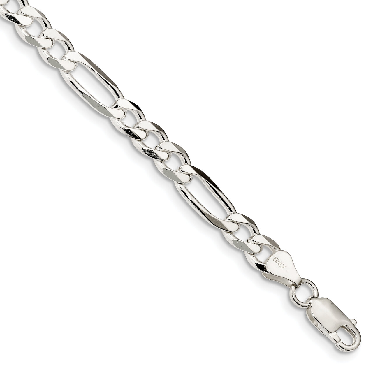 8 Inch Rhodium-plated 6.5mm Figaro Chain Sterling Silver QFG180R-8
