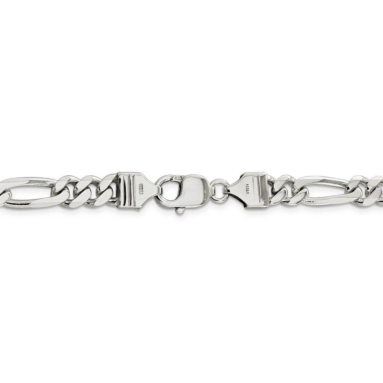 26 Inch Rhodium-plated 7.75mm Figaro Chain Sterling Silver QFG220R-26, MPN: QFG220R-26, 883957832876