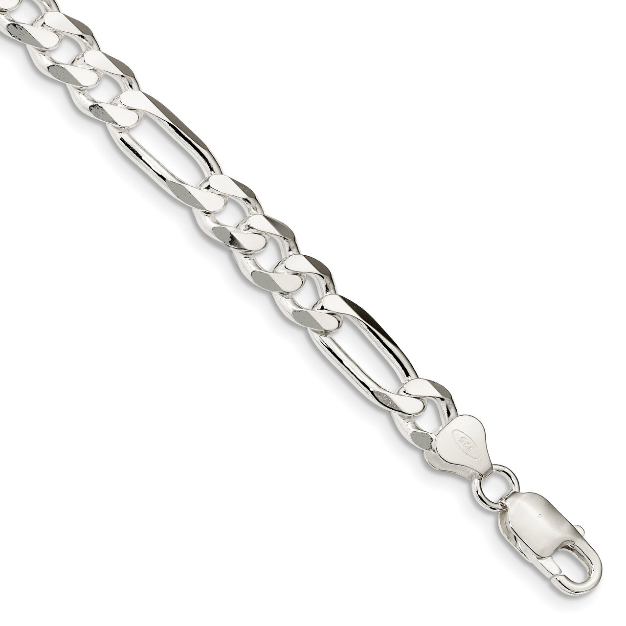 8 Inch Rhodium-plated 7.75mm Figaro Chain Sterling Silver QFG220R-8, MPN: QFG220R-8, 191101394430