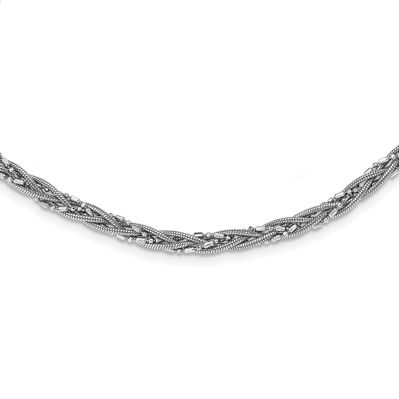 18 Inch Rhodium-plated Braided Beads &amp; Snake Chain Necklace Sterling Silver QG5114-18, MPN: QG5114-…