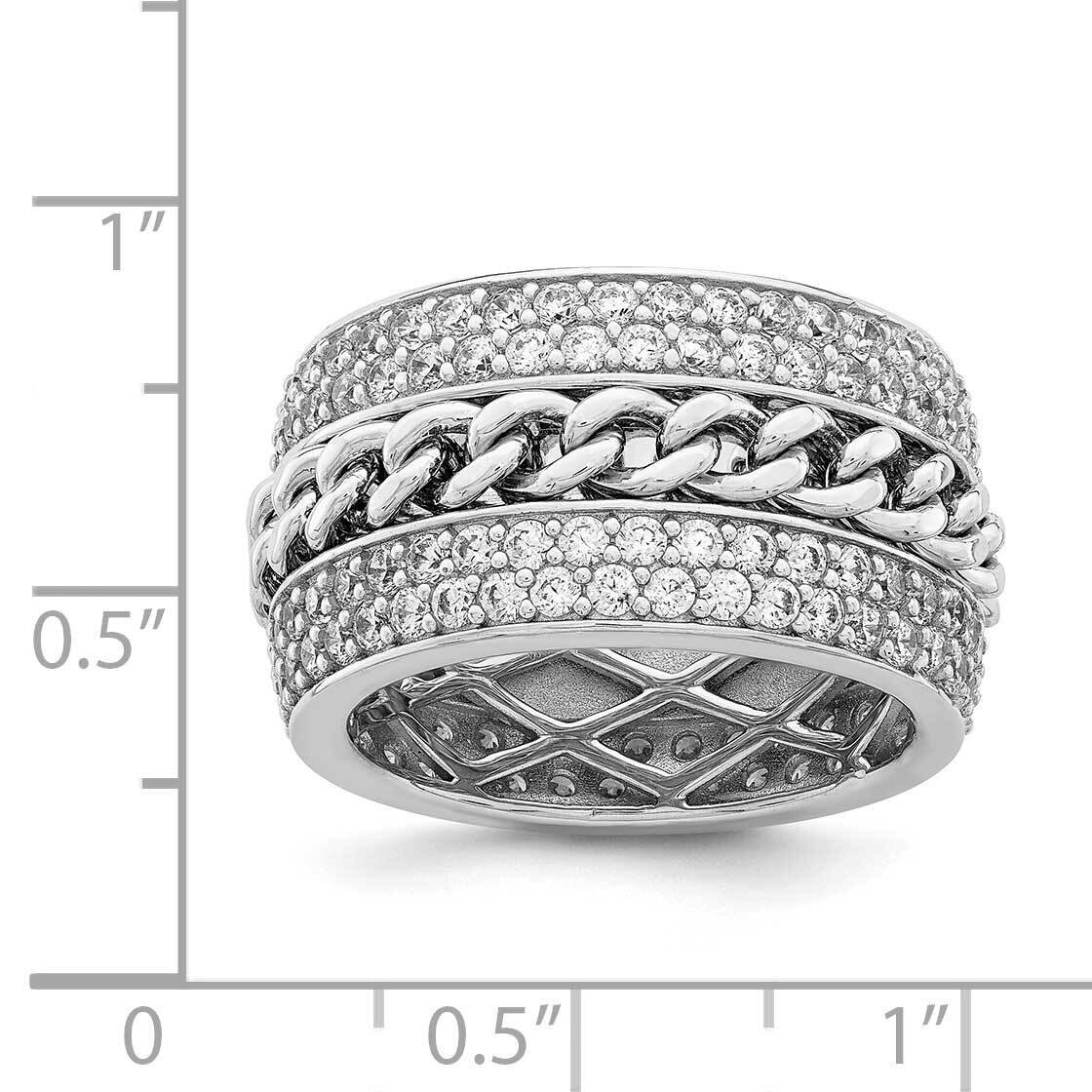 Inch Rhodium-plated CZ Diamond Spinning Chain Center Ring Sterling Silver QR7099-6