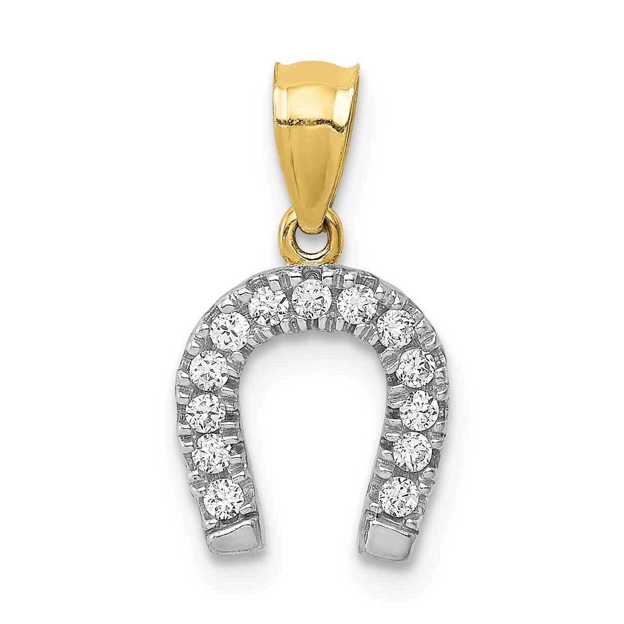 Horse Shoe Pendant 10k Gold with Rhodium CZ Diamond 10C1360, MPN: 10C1360, 883957329178