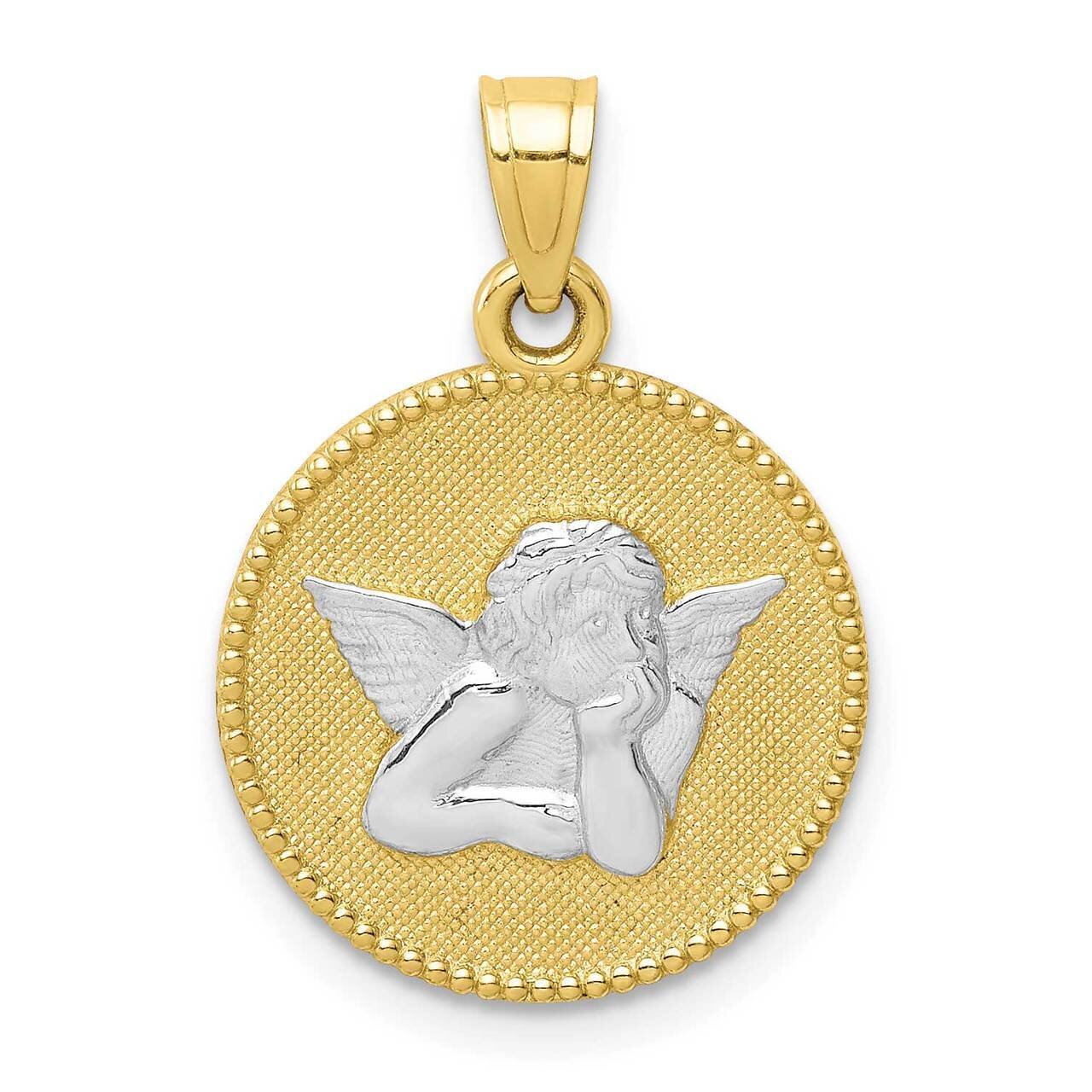 Polished & Textured Angel Pendant 10k Gold with Rhodium 10C1366