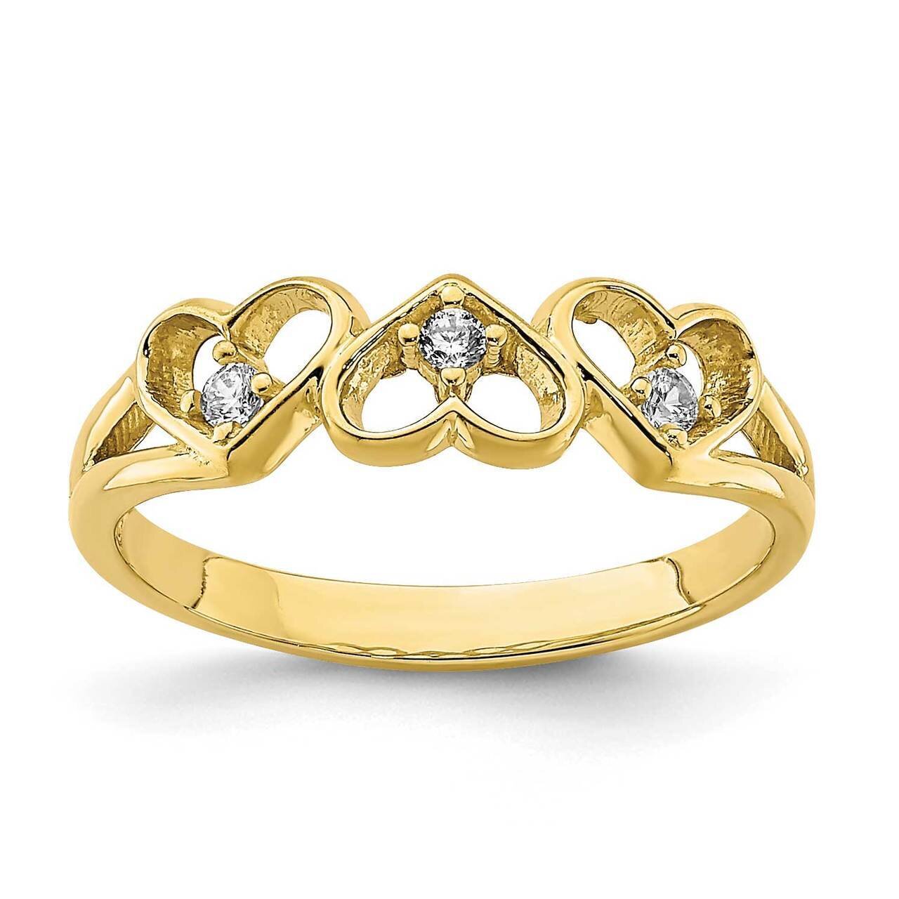 3-Heart Child's Ring 10k Gold CZ Diamond 10C1392