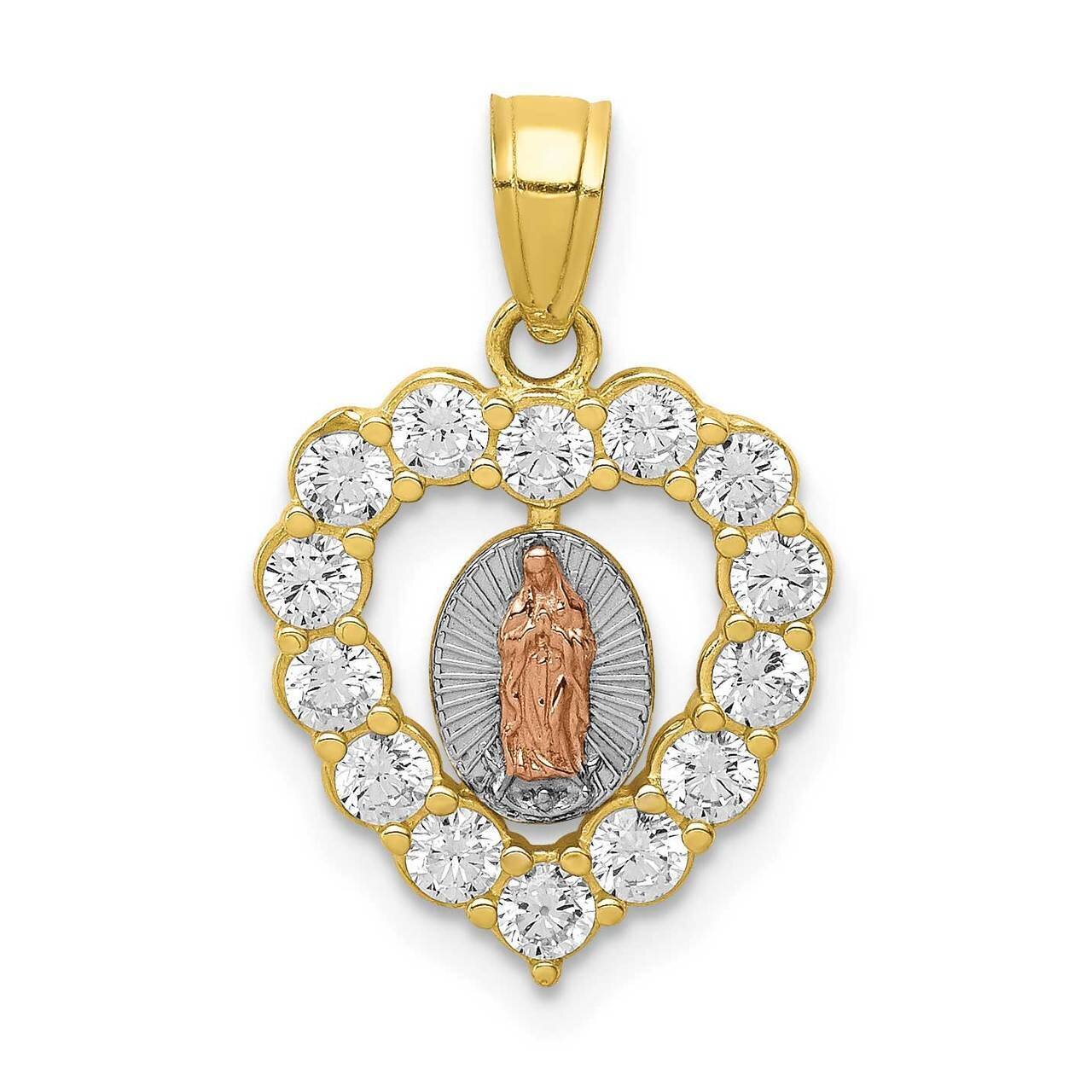 White Rhodium CZ Diamond Guadalupe in Heart Pendant 10k Two-tone Gold 10C1447, MPN: 10C1447, 883957…