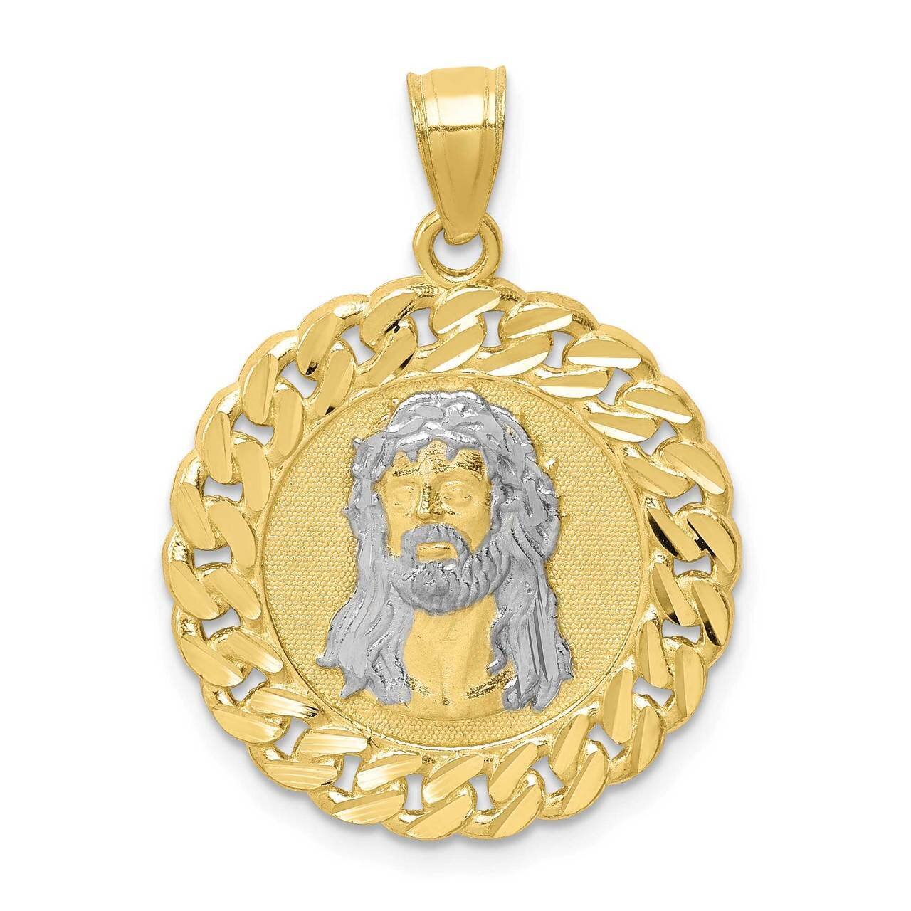 Diamond-cut with Rhodium Jesus Face Pendant 10k Gold 10C1460, MPN: 10C1460,