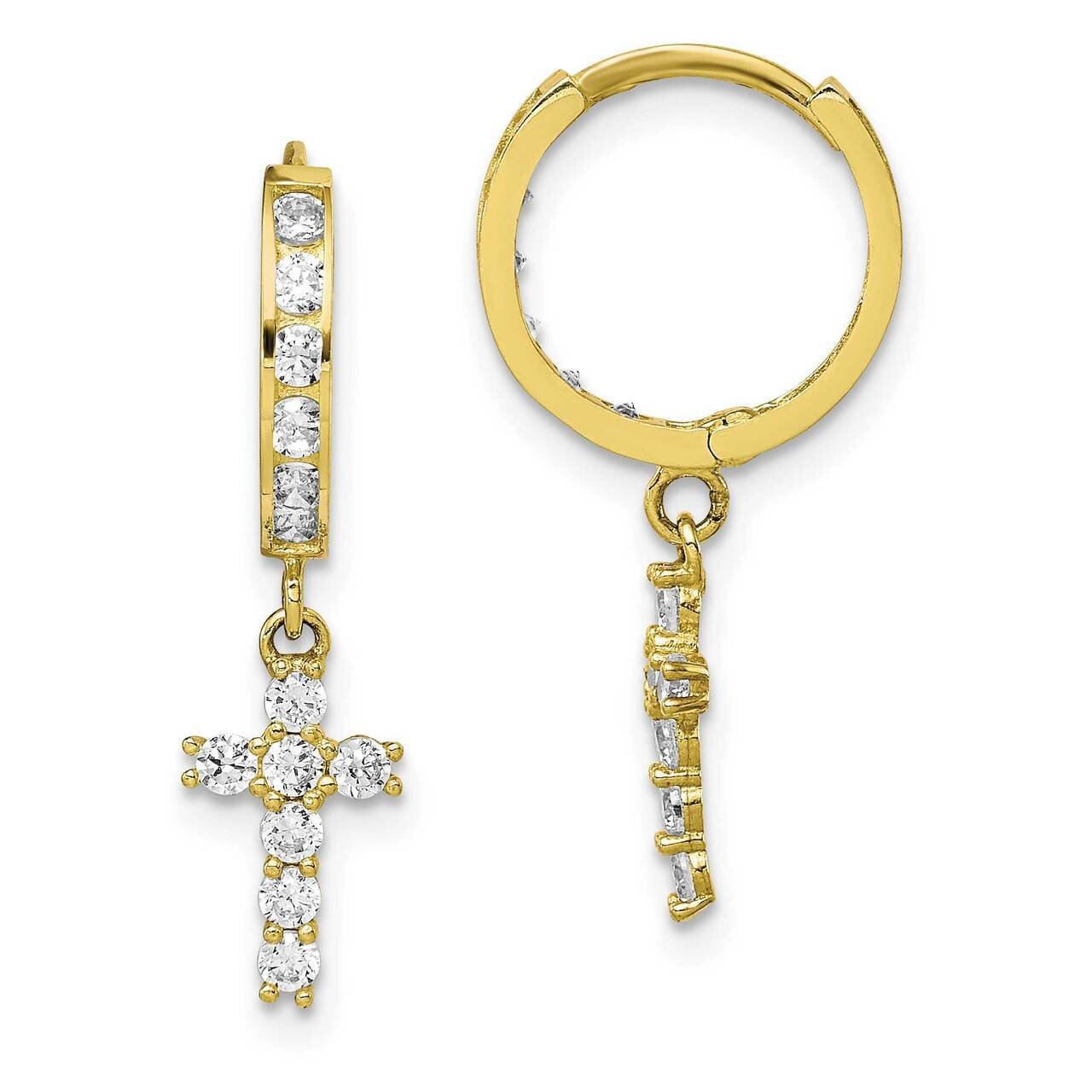 Cross Hinged Hoop Earrings 10k Gold CZ Diamond 10ER316