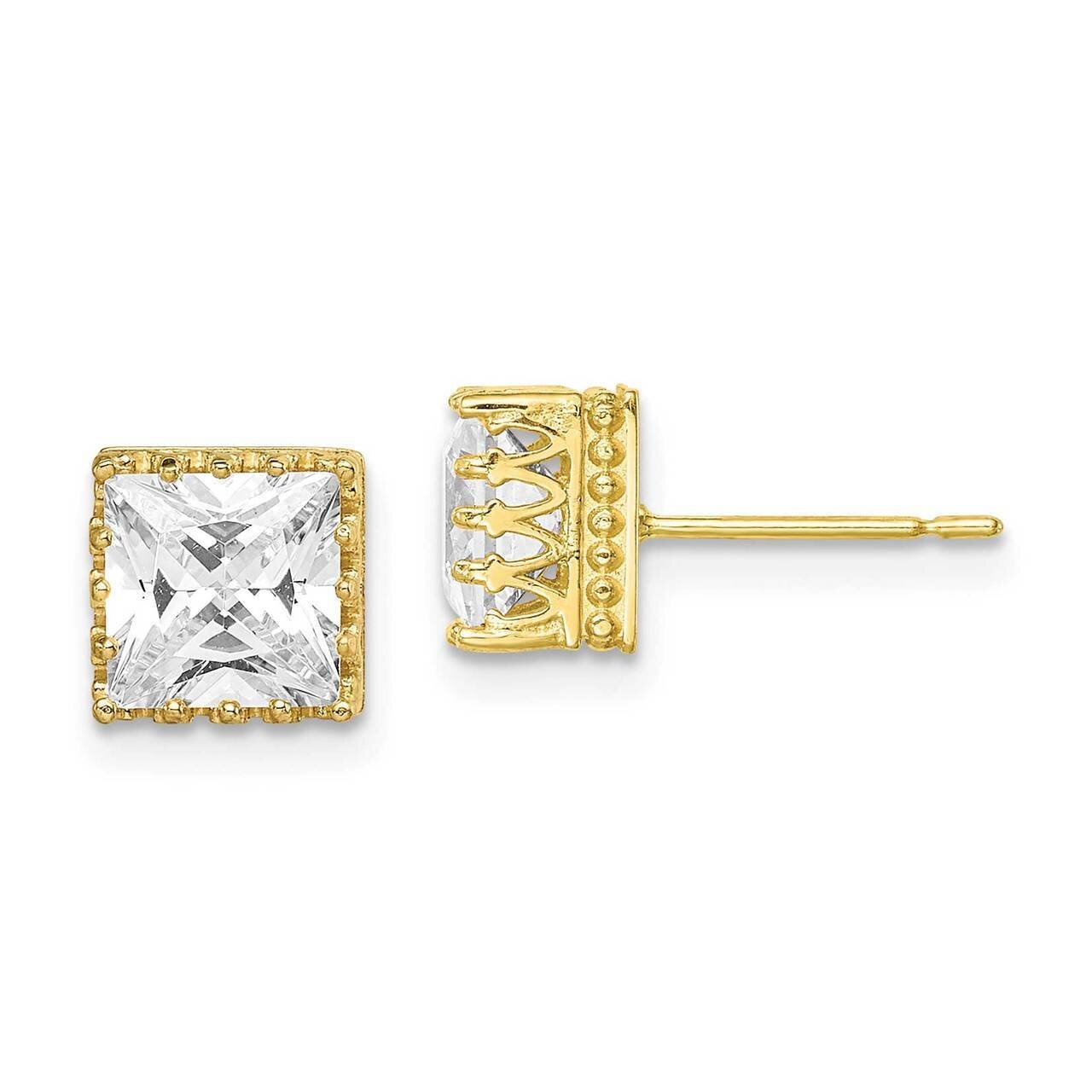 7mm Polished Square CZ Diamond Earrings 10k Gold 10YC405