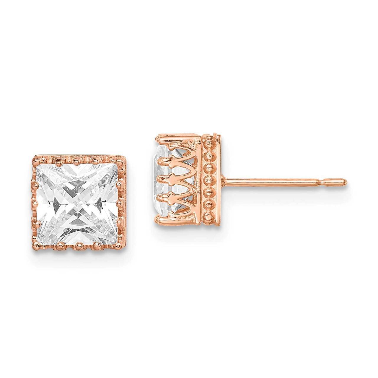 7mm Rose Gold Polished Square CZ Diamond Earrings 10k Gold 10YC405R, MPN: 10YC405R, 883957781075