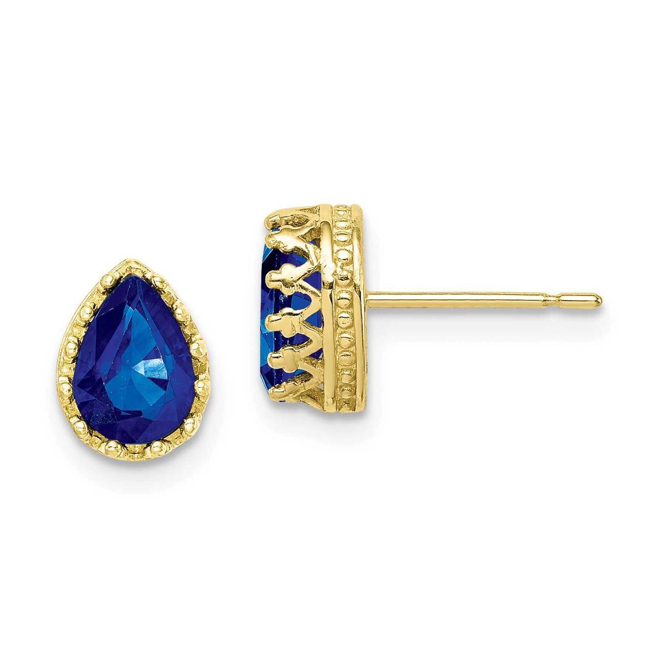 8mm Polished Pear Created Sapphire Earrings 10k Gold 10YC410CS, MPN: 10YC410CS, 883957733579