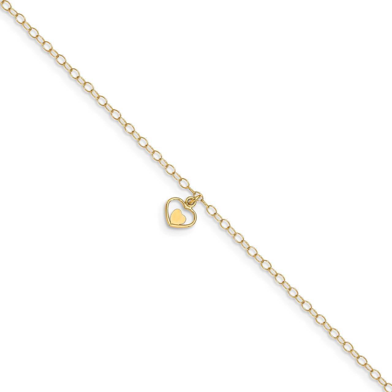 Hearts with 1 inch extender Anklet 14k Gold Polished  ANK294-10, MPN: ANK294-10, 883957012223