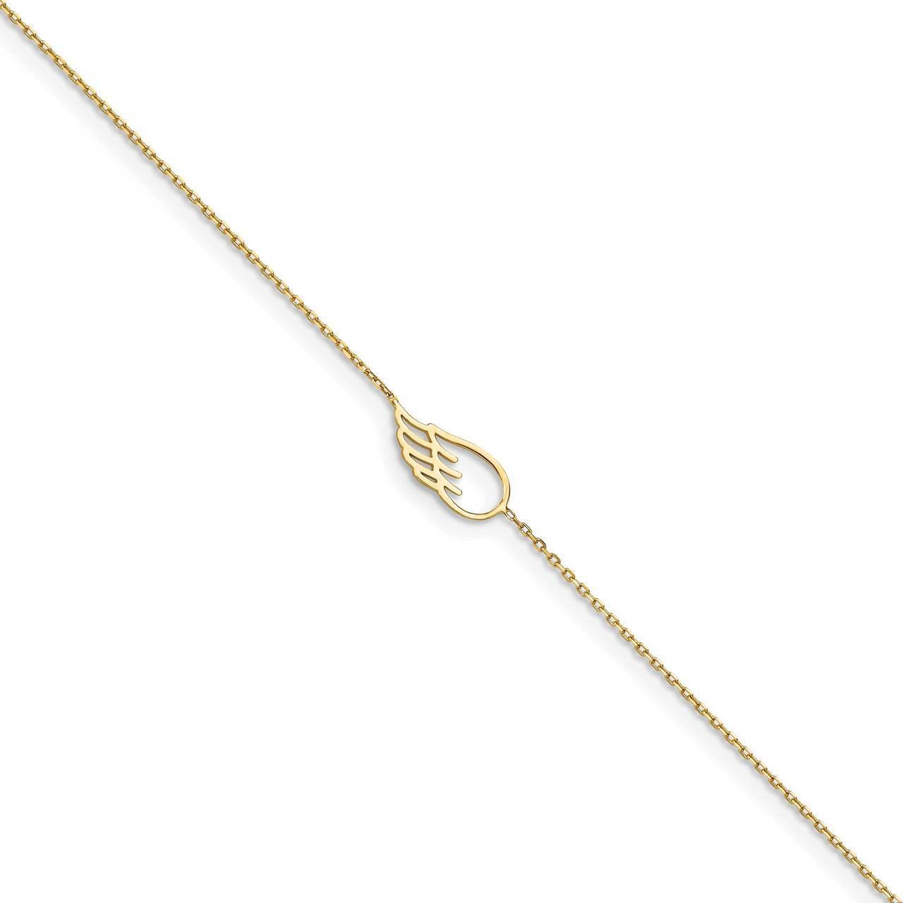 Wing with 1 inch Extender Anklet 14k Gold ANK299-10