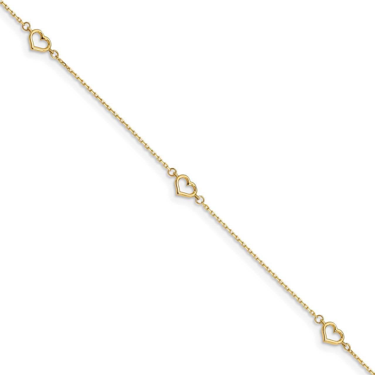 Heart with 1 inch Extender Anklet 14k Gold ANK300-10