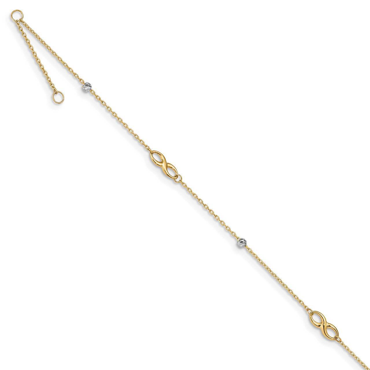 Beads & Infinity with 1 inch Extender Anklet 14k Two-Tone Gold Diamond-cut ANK301-10