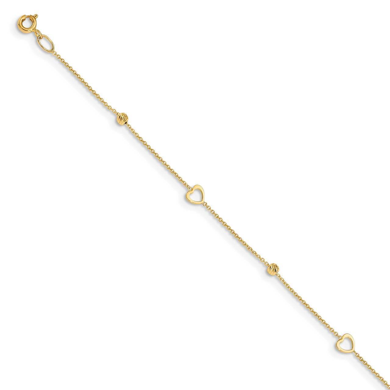 Diamond-cut Hearts with 1 inch extender Anklet 14k Gold Polished  ANK304-10, MPN: ANK304-10, 883957…