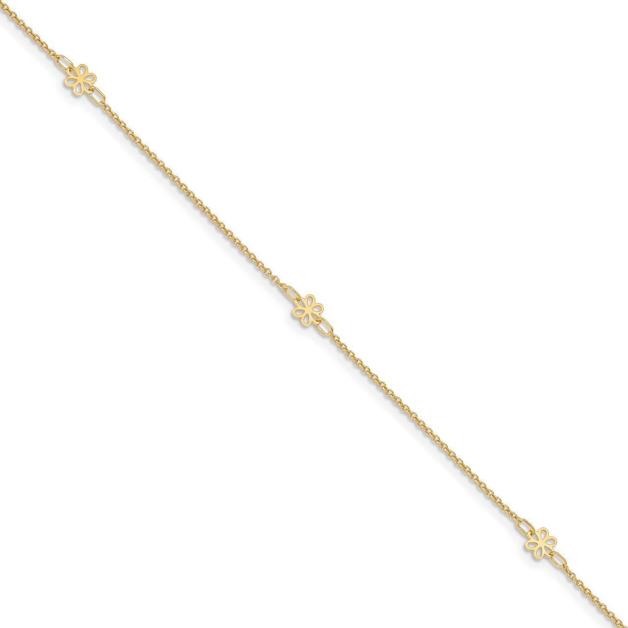 Flowers with 1 inch extender Anklet 14k Gold Polished ANK306-10