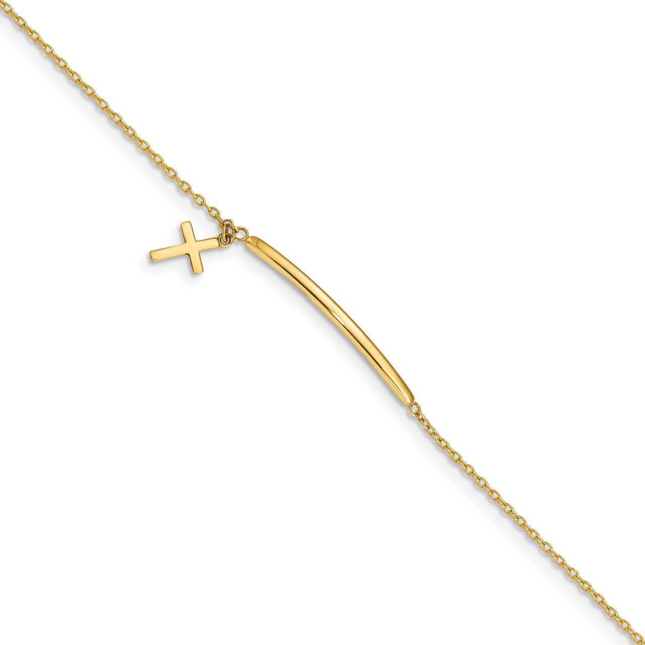 Cross with .5 Inch Extender Bracelet 14k Gold Polished BID108-5.5