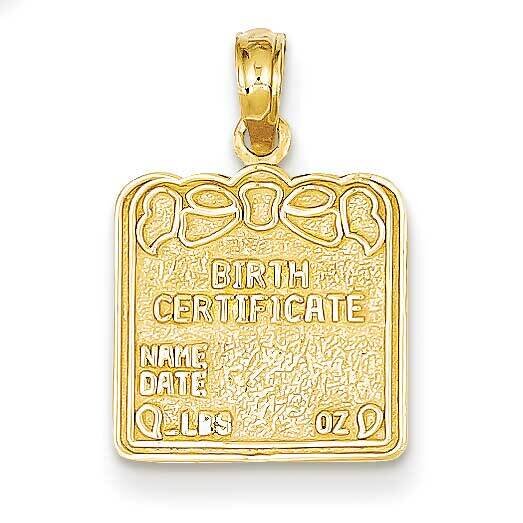 Birth Certificate Pendant 14k Gold C3994