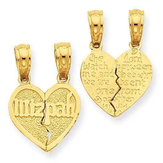 Reversible Break apart Mizpah Heart Pendant 14k Gold C4456, MPN: C4456, 637218034673