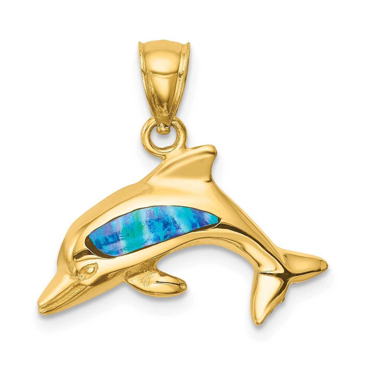 Created Opal Dolphin Pendant 14k Gold C4596