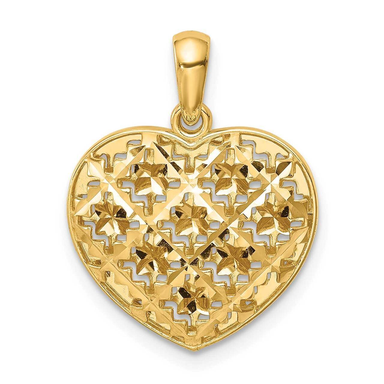 Puffed Open Heart Pendant 14k Gold Diamond-cut C4662