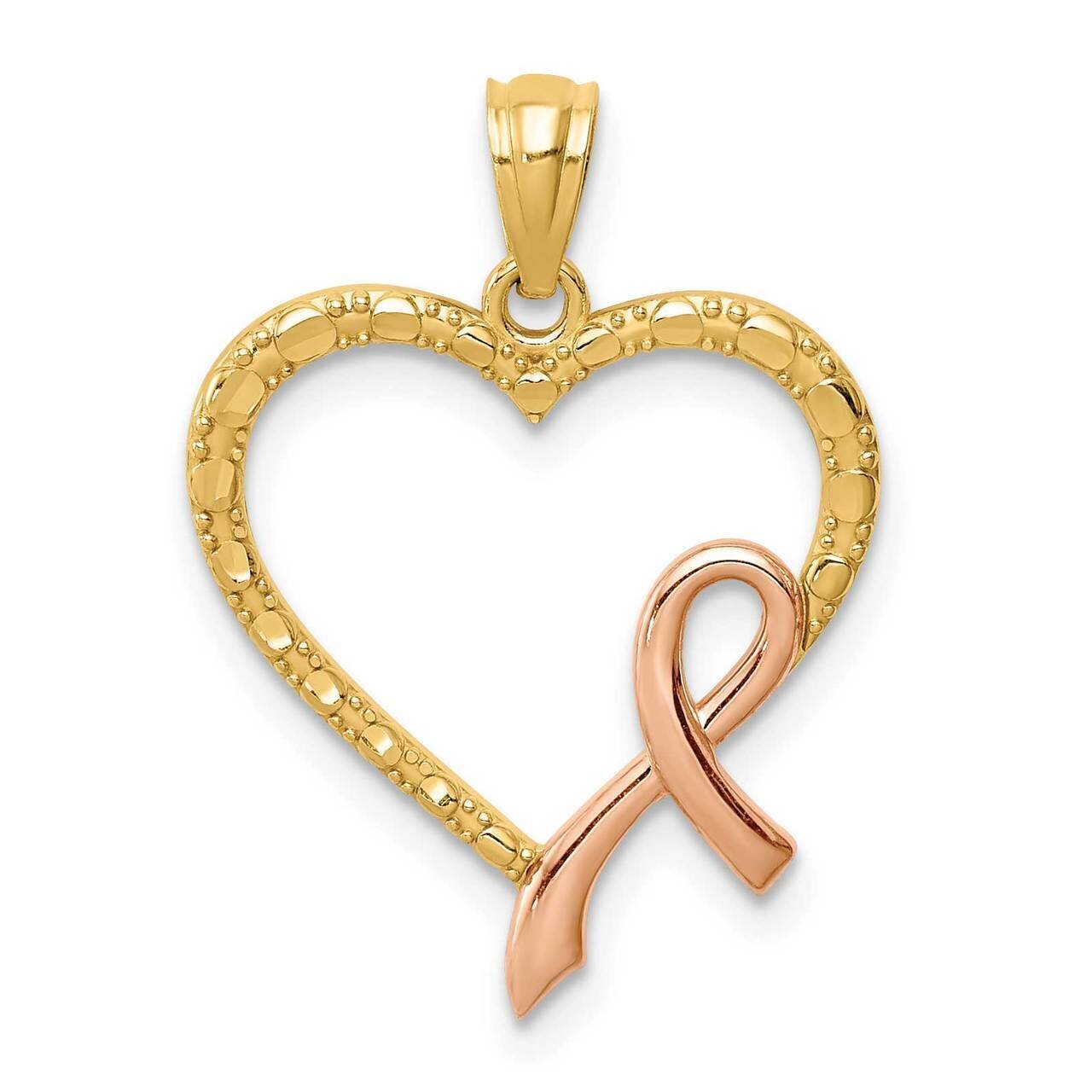 14K Rose Rhodium Pink Ribbon with Heart Pendant 14k Rose Gold C4676, MPN: C4676, 883957733210