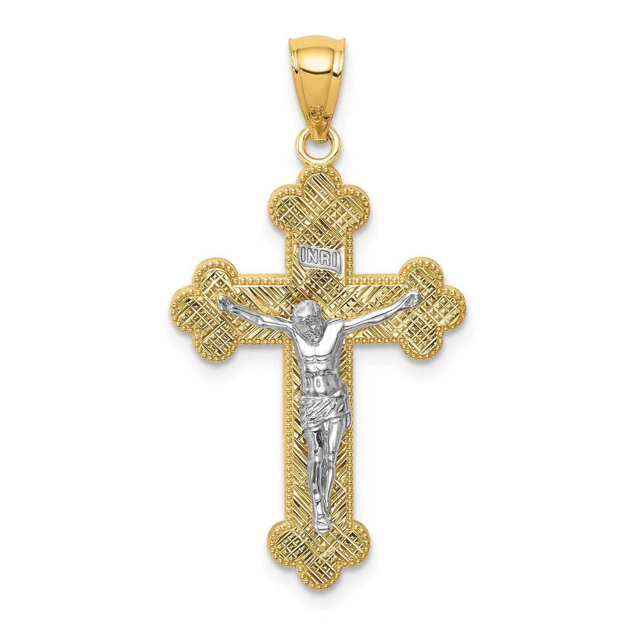Rhodium INRI Budded Crucifix 14k Two-tone Gold C4705