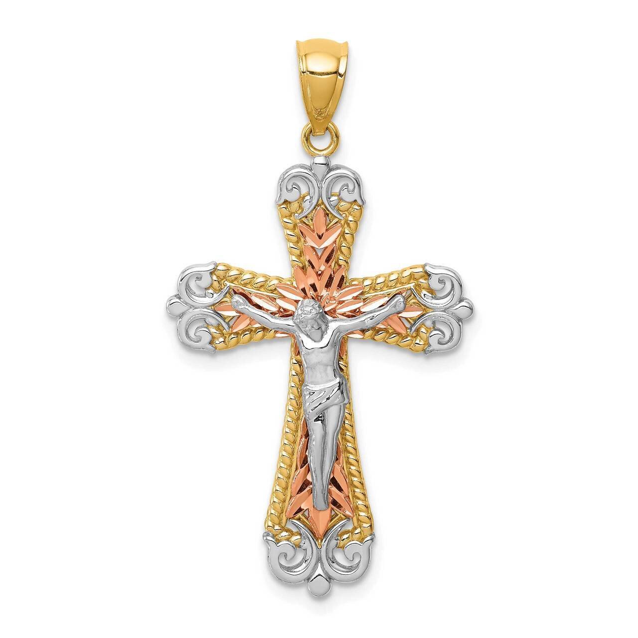 White Rhodium Crucifix Pendant 14k Two-Tone Gold Diamond-cut C4706, MPN: C4706, 883957733258