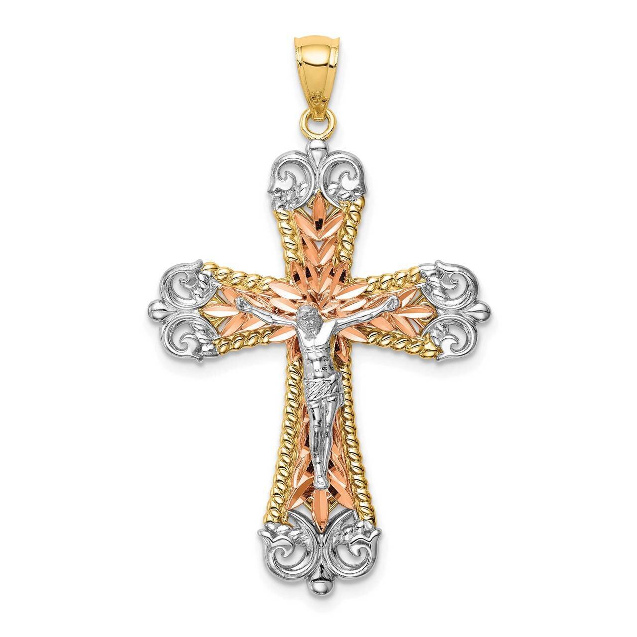 Rhodium Crucifix Pendant 14k Tri-Color Gold C4708, MPN: C4708, 883957605319