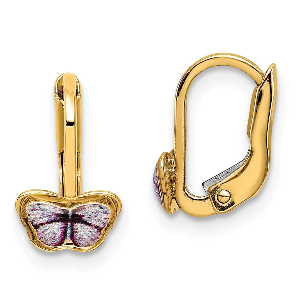 Children&#39;s Enamel Butterfly Hoop Earrings 14k Gold C4788