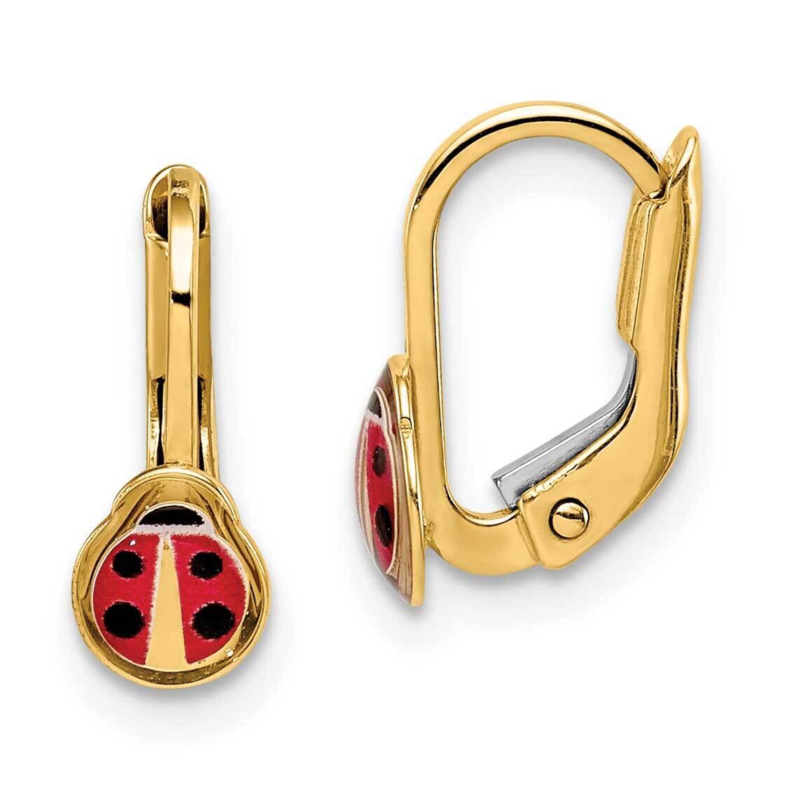 Children's Enamel Ladybug Leverback Earrings 14k Gold C4789