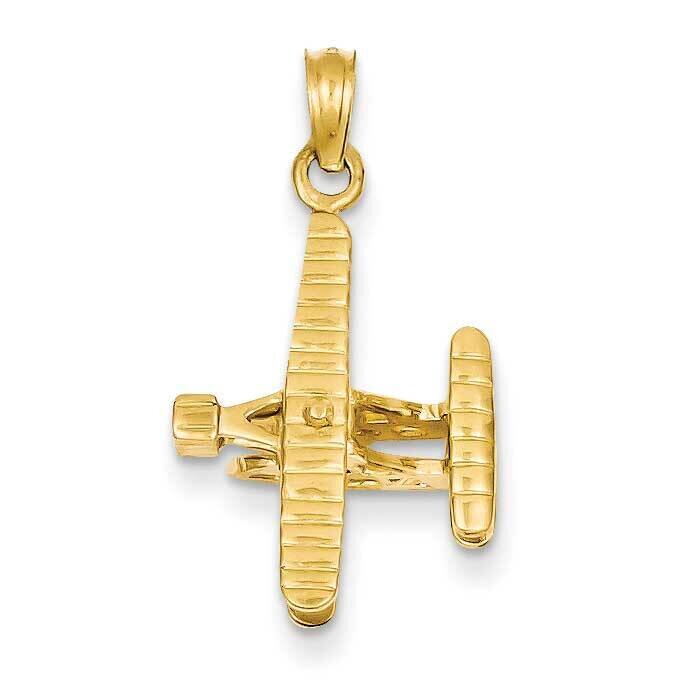 3-D Bi-Plane with Ribbed Wings Pendant 14k Gold D2949