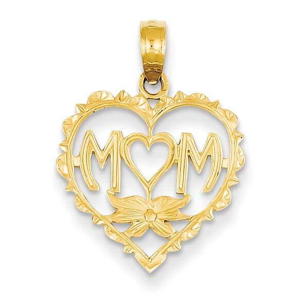 Mom in Heart with Heart Shaped O Pendant 14k Gold D3941
