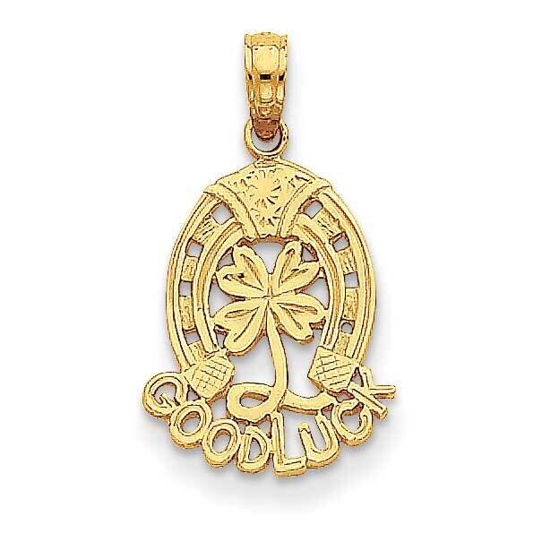 Good Luck with Horseshoe and Clover Pendant 14k Gold D4047, MPN: D4047, 637218026791