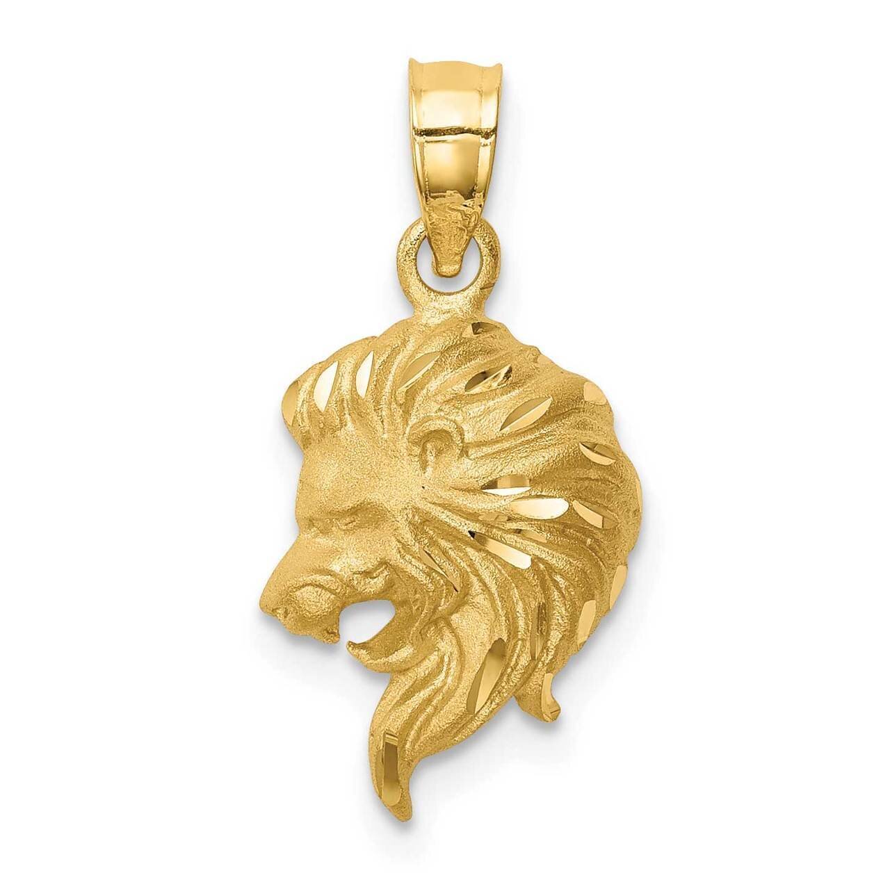 Lion Head Pendant 14k Gold Brushed & Diamond-cut D4478