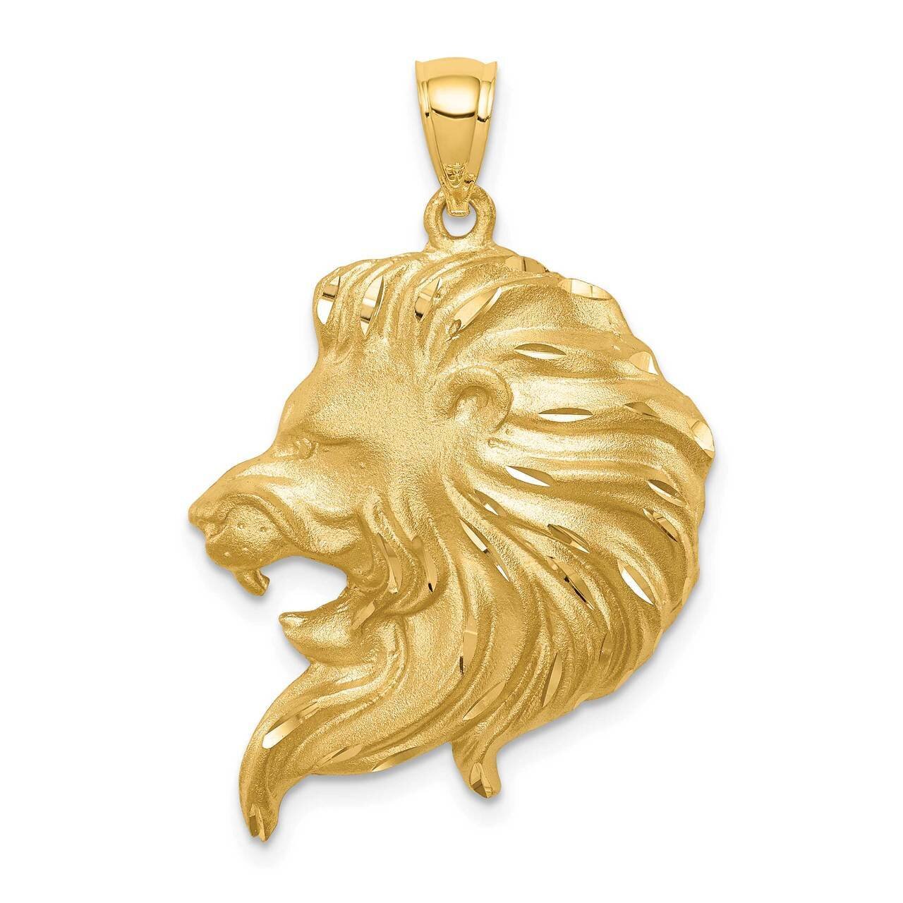 Lion Head Pendant 14k Gold Brushed & Diamond-cut D4480
