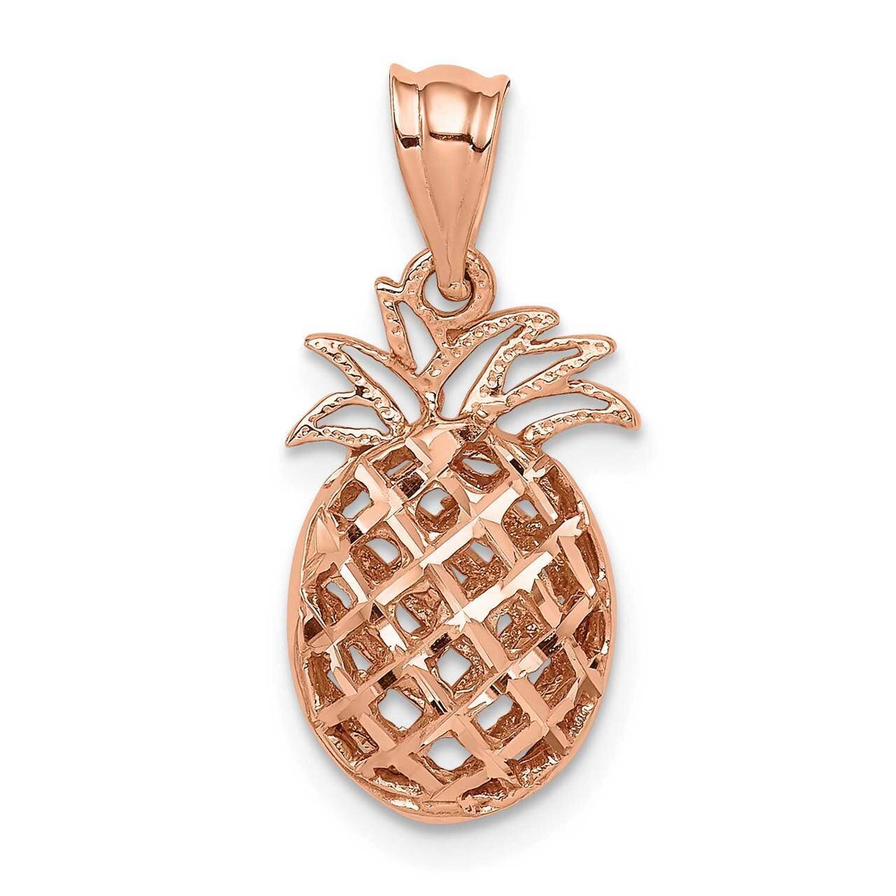 Diamond-cut 3D Pineapple Pendant 14K Rose Gold Polished D4534