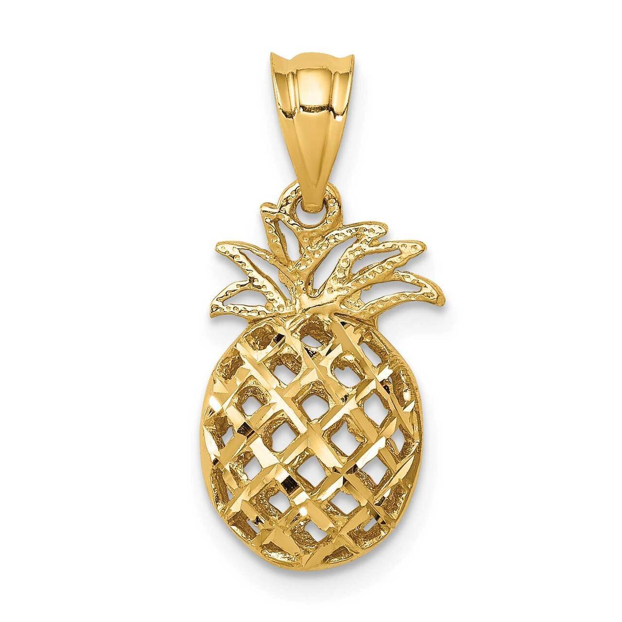 Diamond-cut 3D Pineapple Pendant 14k Gold Polished D4535
