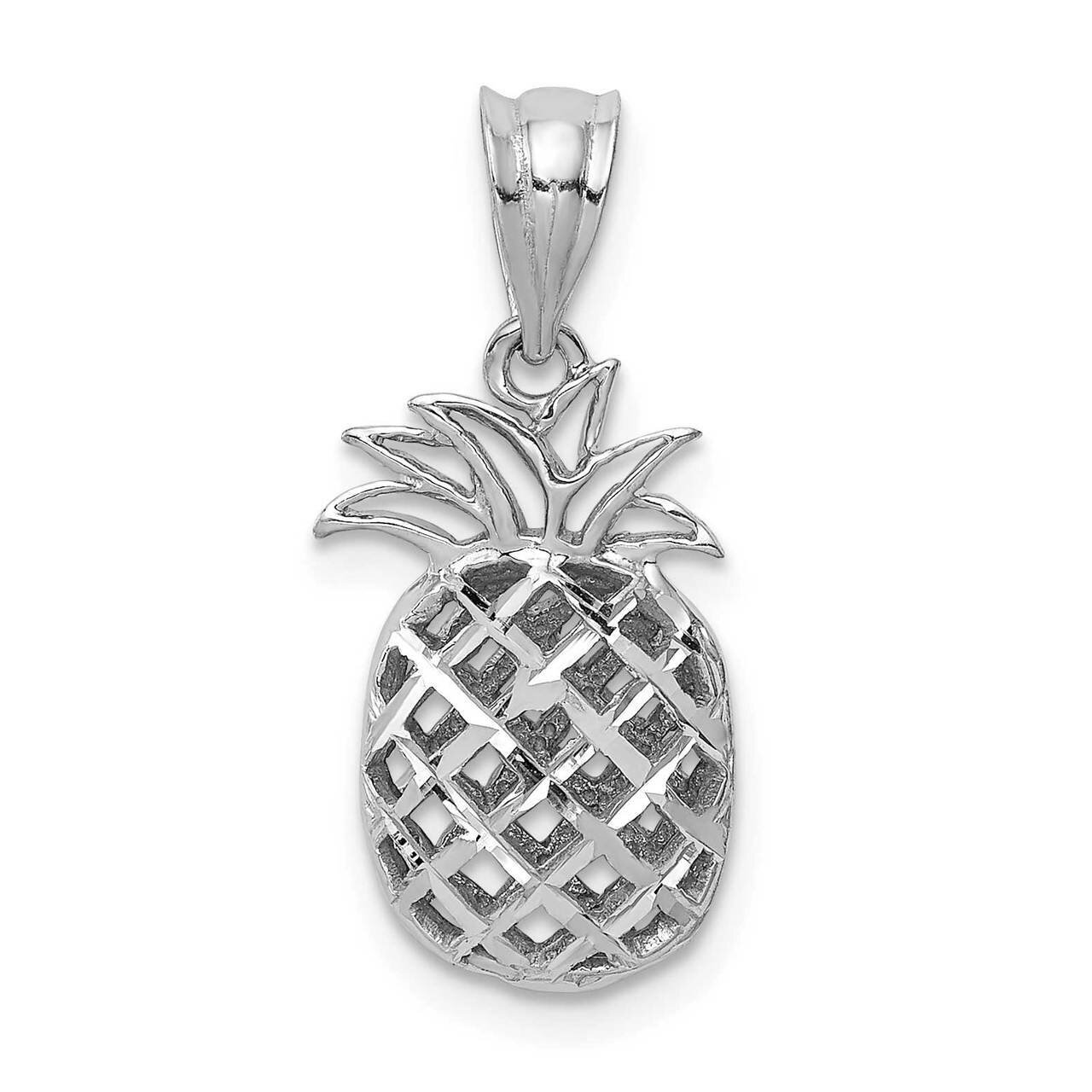 Diamond-cut 3D Pineapple Pendant 14k White Gold Polished D4536