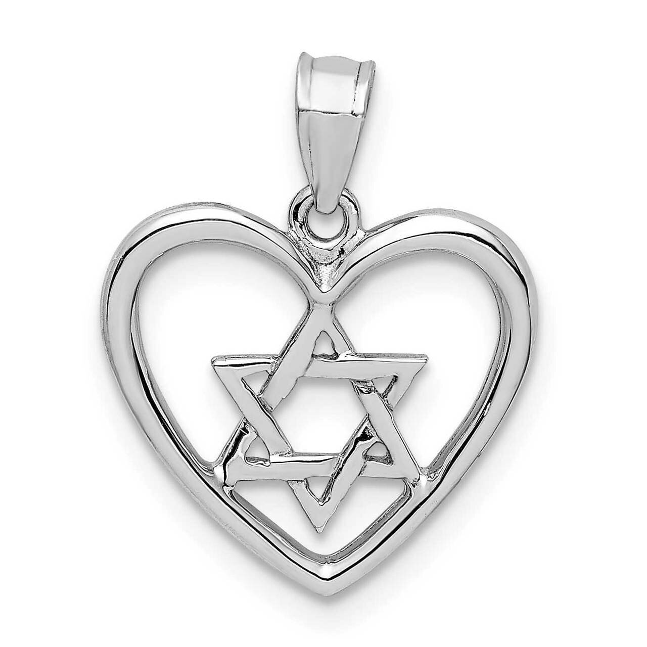 Star of David in Heart Pendant 14k White Gold Polished D4551
