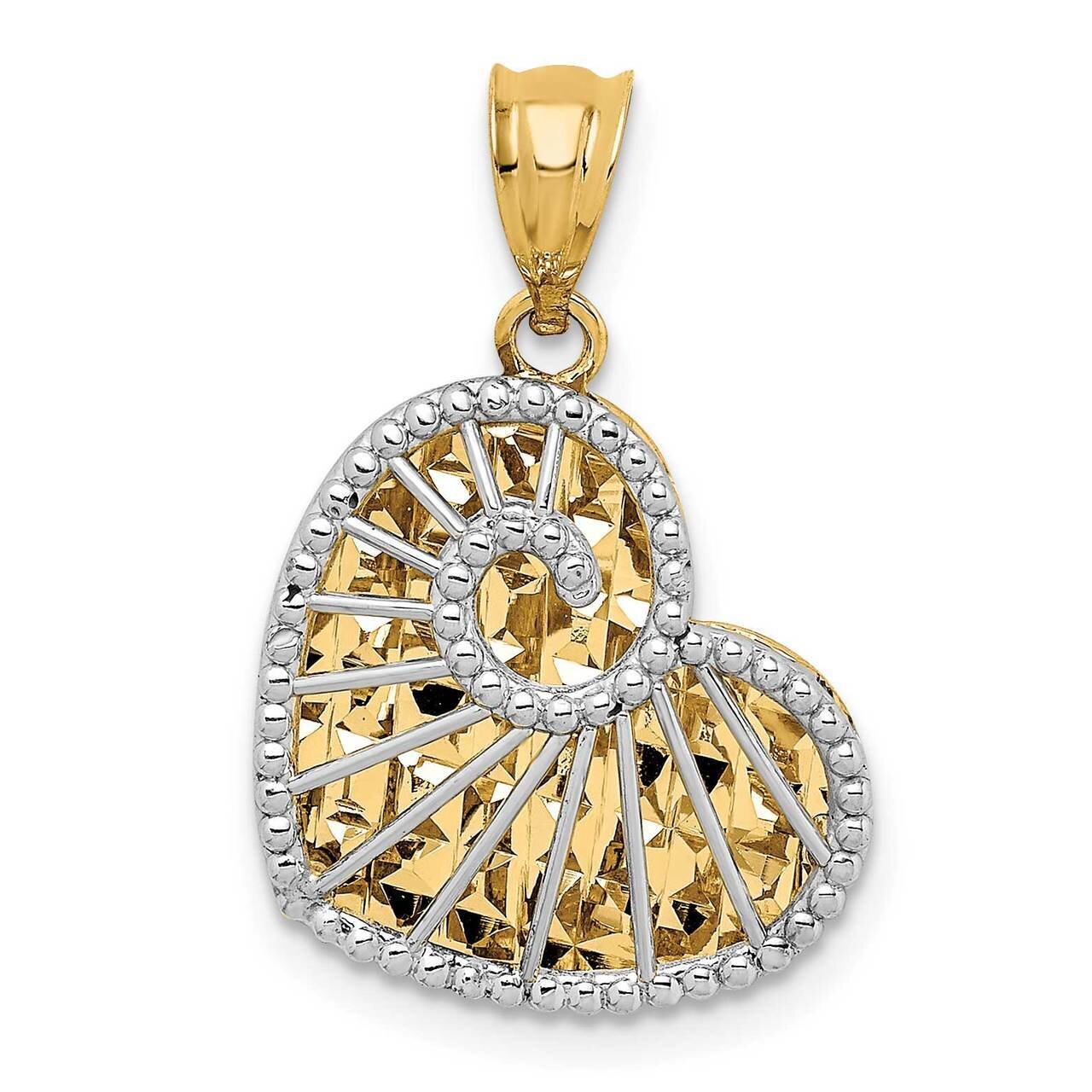 Diamond-cut Hollow Heart Pendant 14k Two-tone Gold Polished D4561