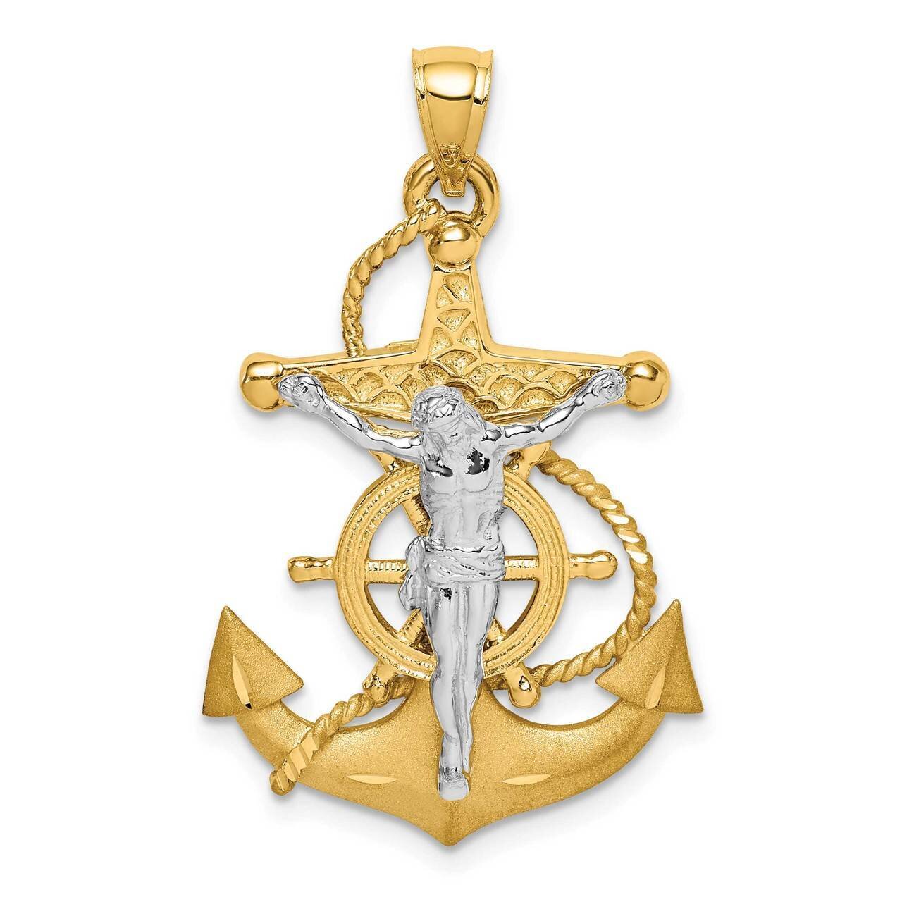 14K Two-tone Polished/Satin Diamond-cut Mariner Cross Pendant 14k Two-tone Gold Polished D4668, MPN…
