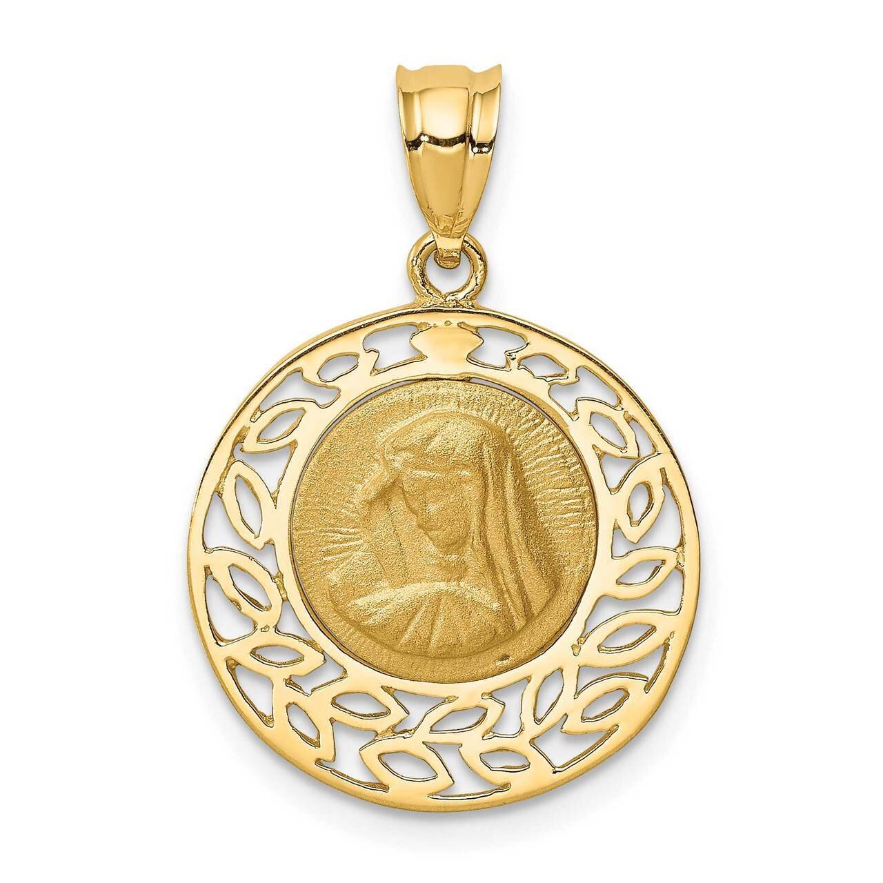 Virgin Mary Pendant 14k Gold Brushed & Polished D4679