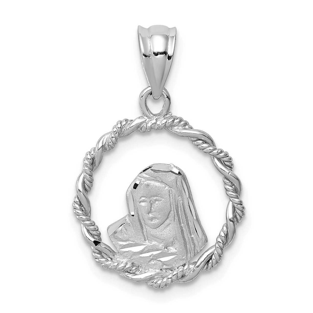 Polished Diamond-cut Virgin Mary Pendant 14k White Gold Brushed D4681
