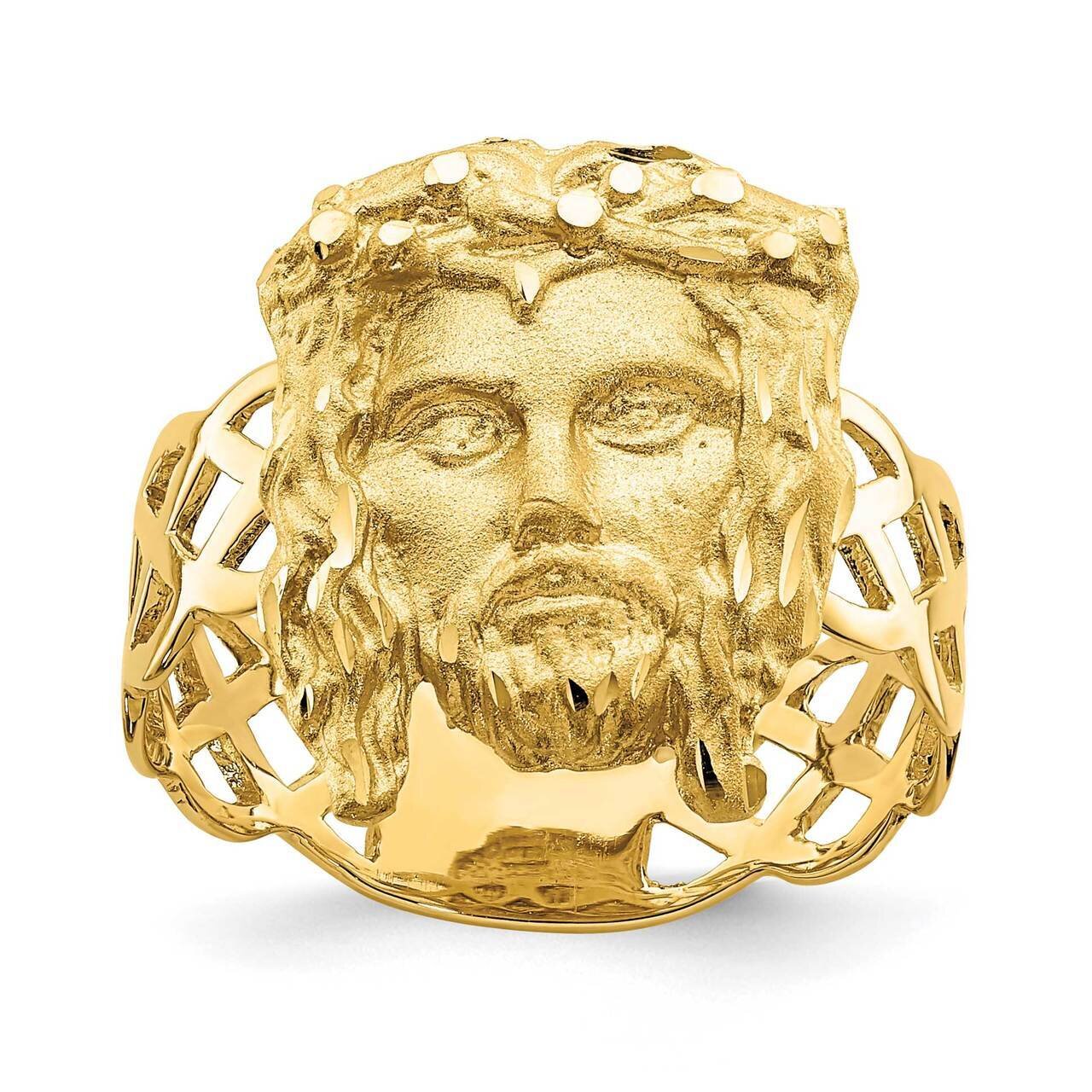 Diamond-cut Jesus Head Ring 14k Gold Brushed & Polished D4715