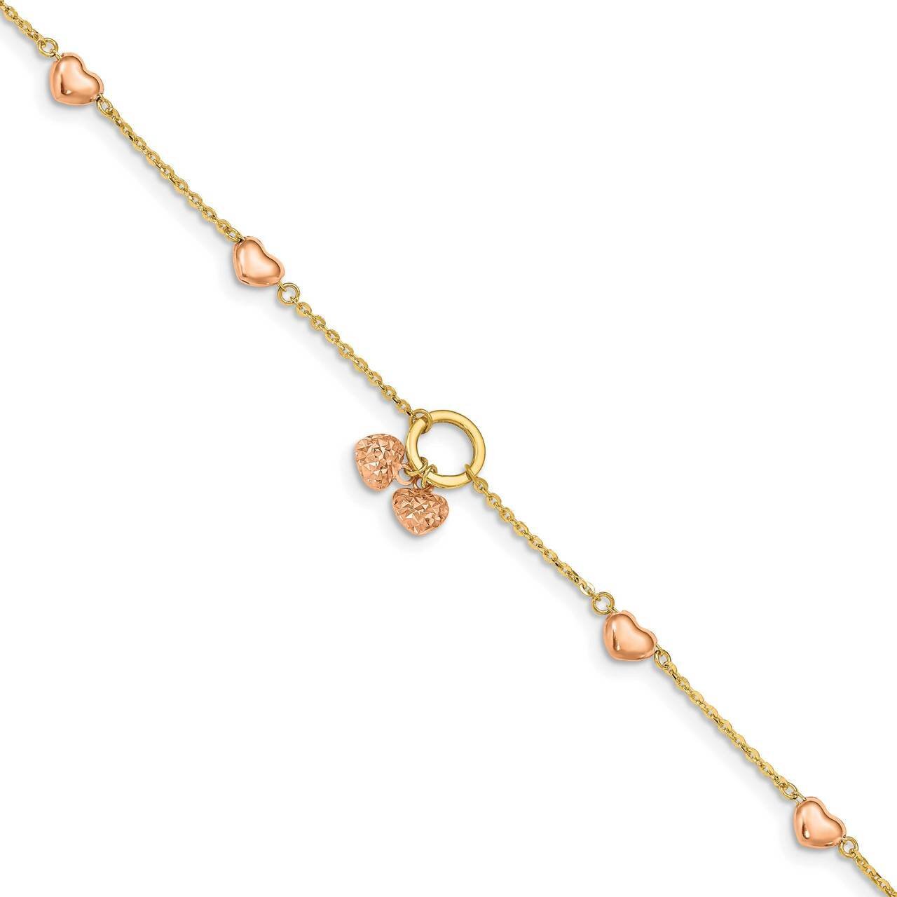 Hearts with 1 inch Extender Bracelet 14k Two-Tone Gold Diamond-cut FB1517-7