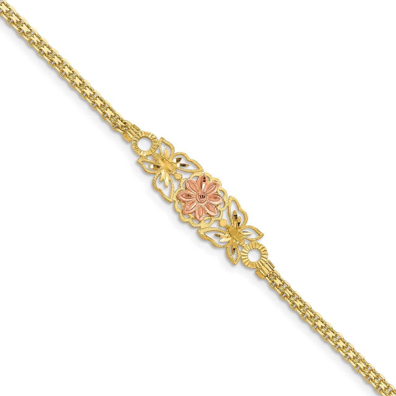 Brushed &amp; Polished Butterfly &amp; Flowers Bracelet 14k Two-tone Gold FB1524-7, MPN: FB1524-7, 88395759…
