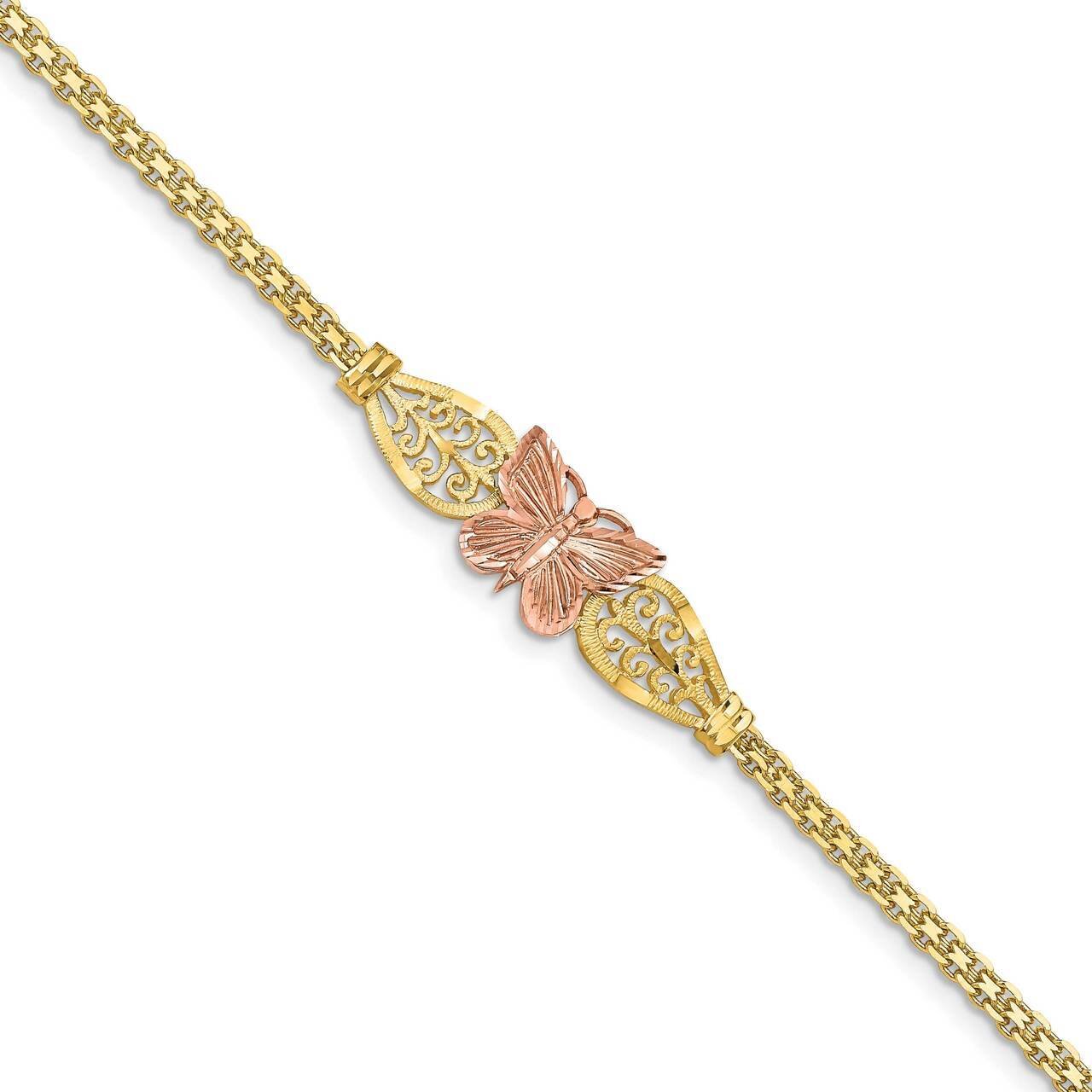 Diamond-cut Butterfly Bracelet 14k Two-tone Gold Polished FB1525-7