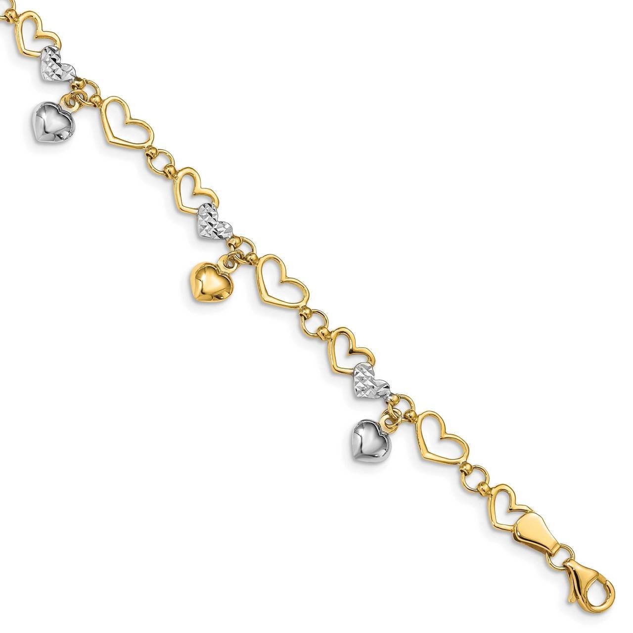 Polished Heart Diamond-cut Bracelet 14k Gold &amp; White Rhodium FB1541-7.25, MPN: FB1541-7.25, 8839577…